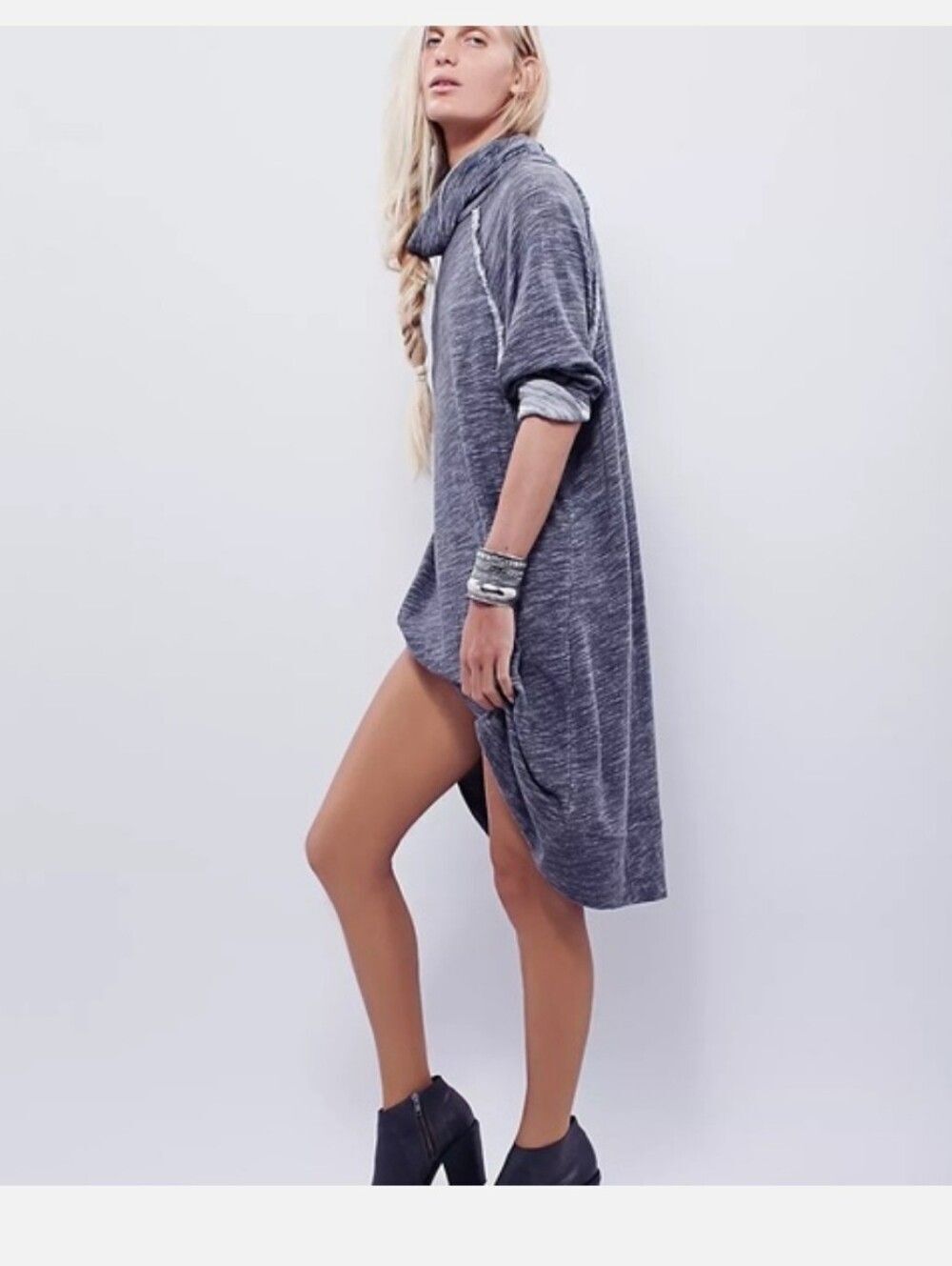 Free People Beach Terri Cocoon Pullover Tunic Dress Gray Oversized